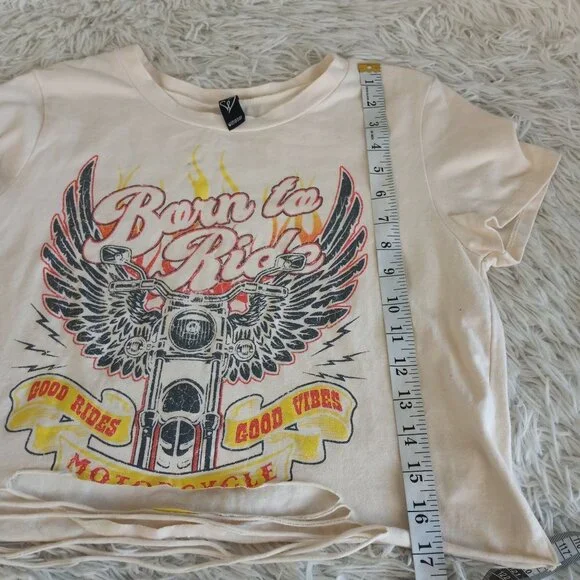 Windsor Crop Destroyed T-Shirt Tee Born to Ride Biker Small Top - Picture 5 of 5